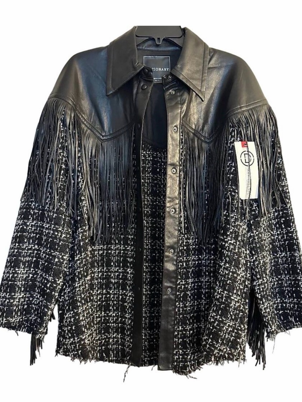 Western Black Fringe Tweed Jacket